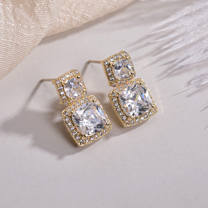 1 Pair Elegant Basic Lady Square Inlay Copper Zircon Ear Studs