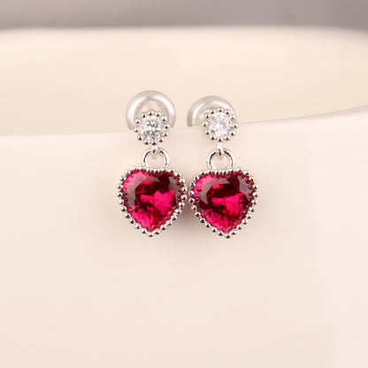 1 Pair Cute Heart Shape Plating Inlay Sterling Silver Copper Zircon Drop Earrings Ear Studs