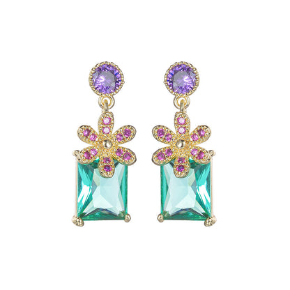 1 Pair Cute Flower Plating Inlay Copper Zircon Drop Earrings