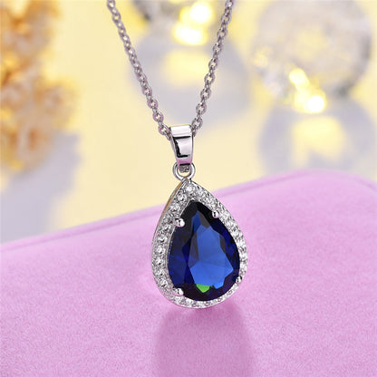 Sweet Water Droplets Copper Plating Inlay Zircon Charms Pendant Necklace