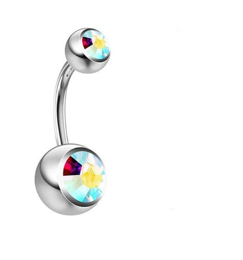 Retro Punk Geometric Stainless Steel Inlay Zircon Belly Ring