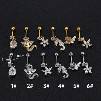 1 Piece Cute Animal Plating Inlay Stainless Steel Zircon Ear Studs