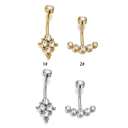 Streetwear Geometric Stainless Steel Inlay Zircon Belly Ring