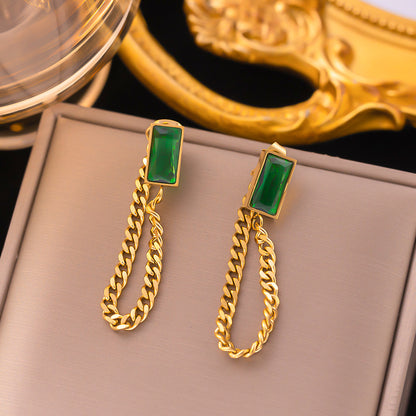 1 Pair Retro Simple Style Rectangle Plating Inlay Stainless Steel Zircon Drop Earrings