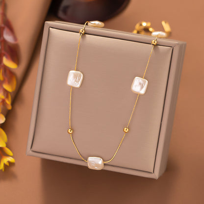 Simple Style Classic Style Geometric Imitation Pearl Titanium Steel Plating Layered Necklaces