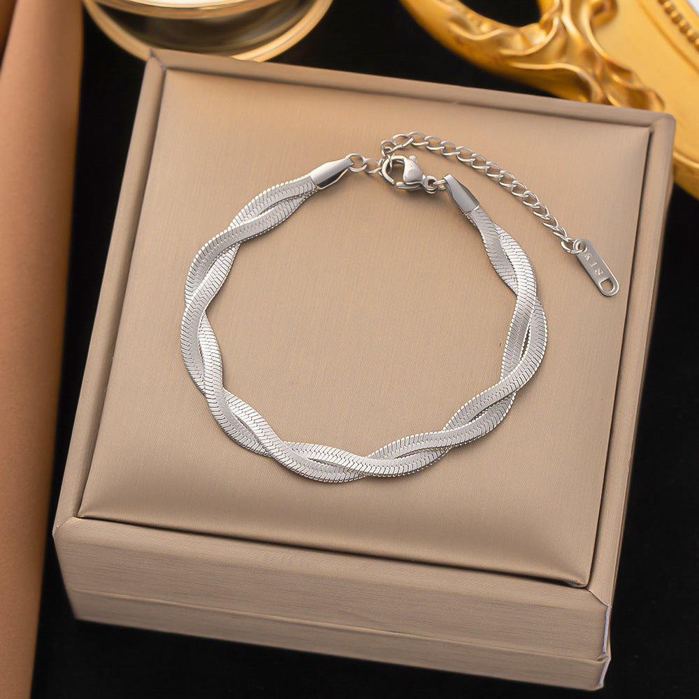 Wholesale Streetwear Solid Color Titanium Steel Plating Chain Bracelets Necklace