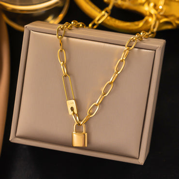 Simple Style Classic Style Lock Titanium Steel Plating Pendant Necklace