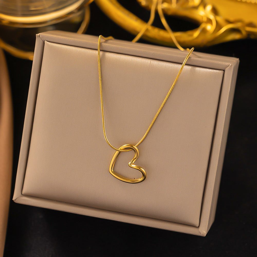 304 Stainless Steel 18K Gold Plated Simple Style Plating Inlay U Shape Heart Shape Acrylic Artificial Rhinestones Plastic Pendant Necklace