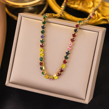 Luxurious Multicolor Stainless Steel Inlay Zircon Necklace