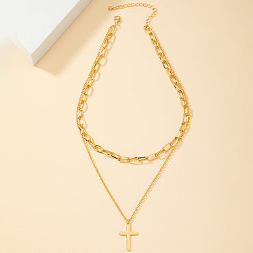 Elegant Retro Lady Cross Alloy Women's Layered Necklaces