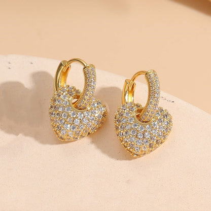 1 Pair Elegant Simple Style Classic Style Geometric Moon Heart Shape Plating Inlay Copper Zircon 14k Gold Plated Earrings