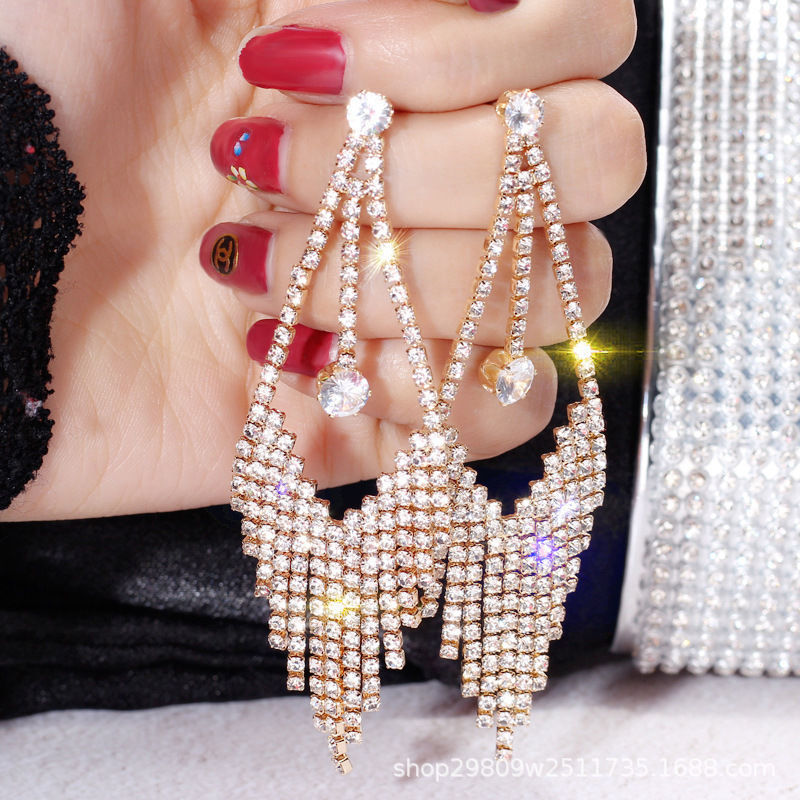 1 Pair Elegant Lady Geometric Heart Shape Tassel Plating Inlay Alloy Artificial Rhinestones Drop Earrings