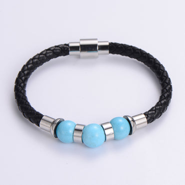 Casual Multicolor Stainless Steel Pu Leather Natural Stone Beaded Plating Braid 24k Gold Plated Wristband Bracelets