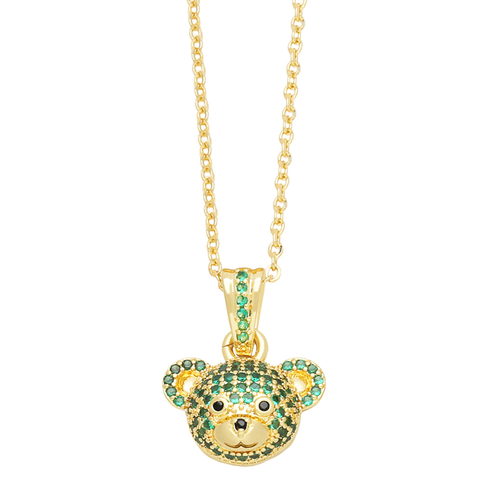 Cute Shiny Little Bear Stainless Steel Copper Plating Inlay Zircon 18k Gold Plated Pendant Necklace