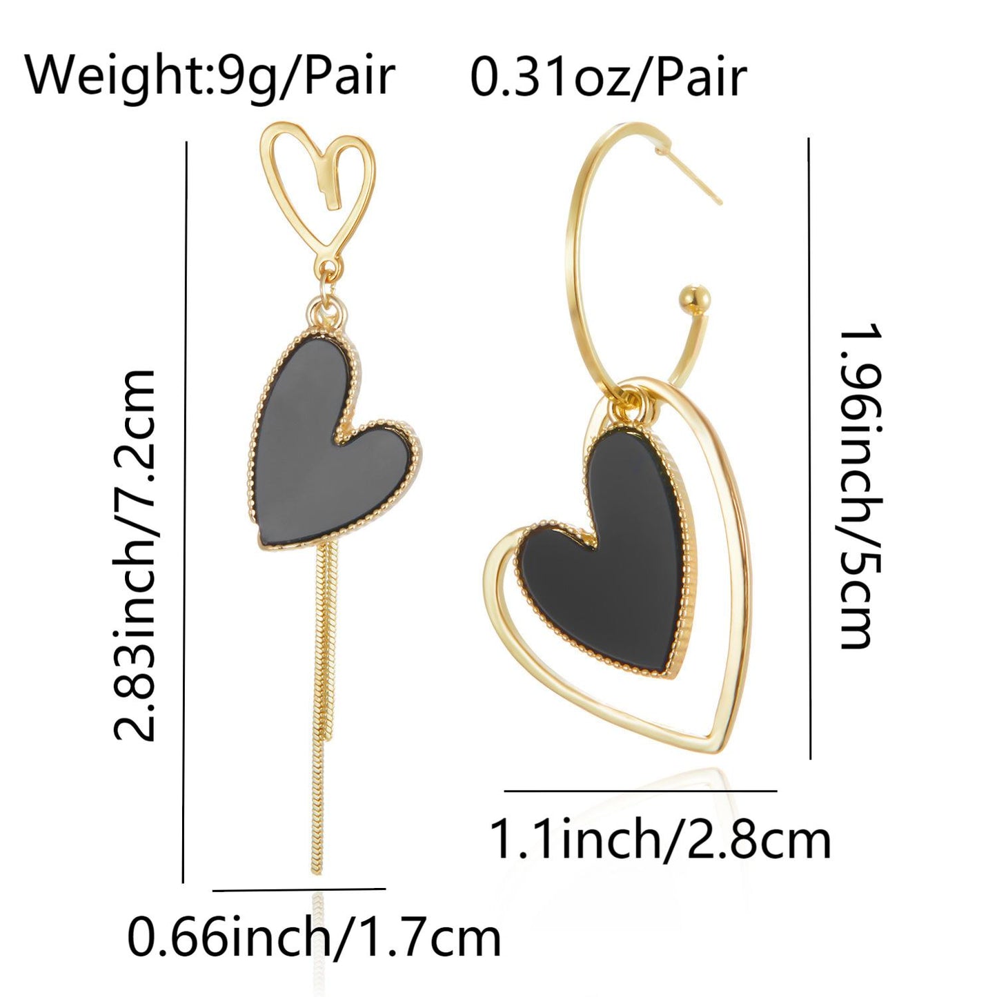 1 Pair Retro Asymmetrical Heart Shape Tassel Plating Inlay Copper Shell 18k Gold Plated Drop Earrings