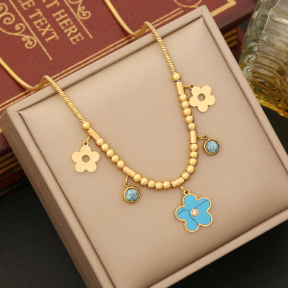 Ig Style Classic Style Flower Stainless Steel Plating Inlay Turquoise Bracelets Earrings Necklace