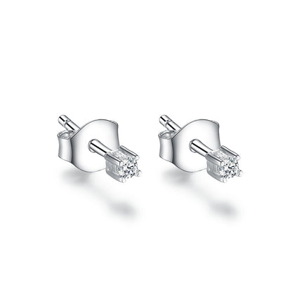 1 Pair Elegant Simple Style Geometric Inlay Sterling Silver Zircon White Gold Plated Ear Studs