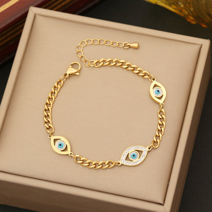 Wholesale Elegant Lady Classic Style Devil's Eye Stainless Steel Plating Inlay Zircon Bracelets Earrings Necklace