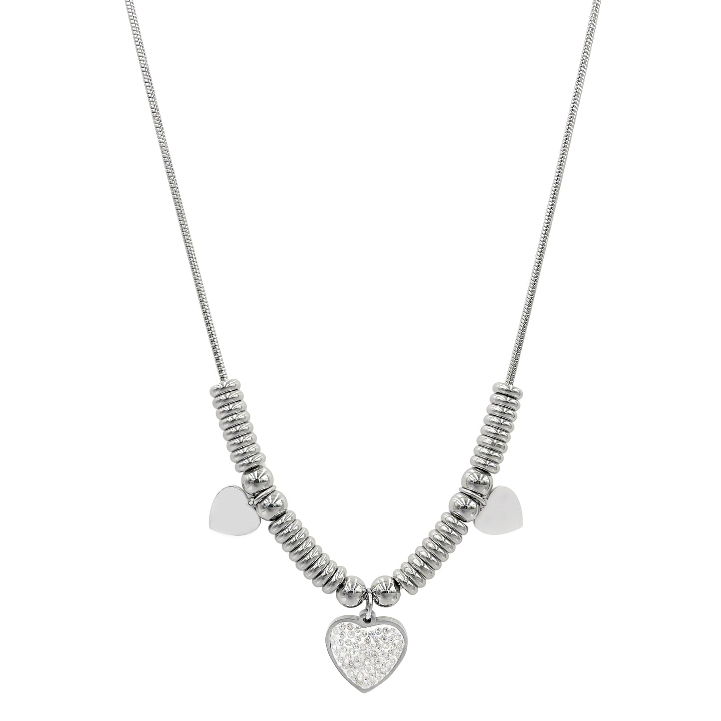 Hip-hop Modern Style Heart Shape Stainless Steel Polishing Inlay Rhinestones Pendant Necklace