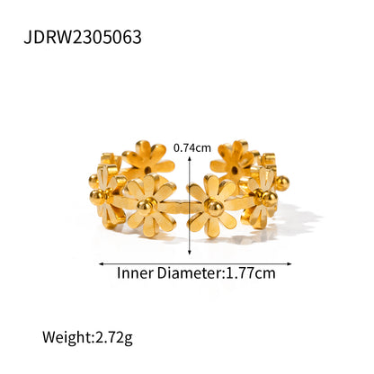 Ig Style Sweet Flower Stainless Steel 18k Gold Plated Open Ring In Bulk