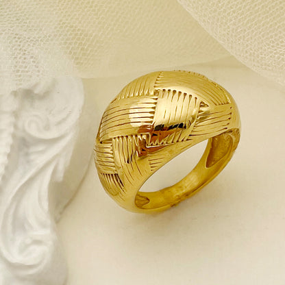 Retro Stripe Solid Color Stainless Steel Gold Plated Rings In Bulk