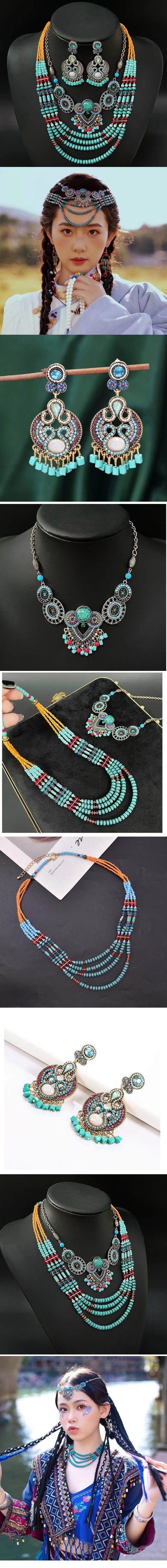 Retro Ethnic Style Geometric Alloy Seed Bead Inlay Glass Women's Earrings Necklace