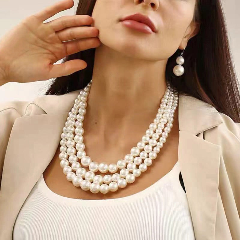 Elegant Solid Color Imitation Pearl Alloy Women's Earrings Necklace