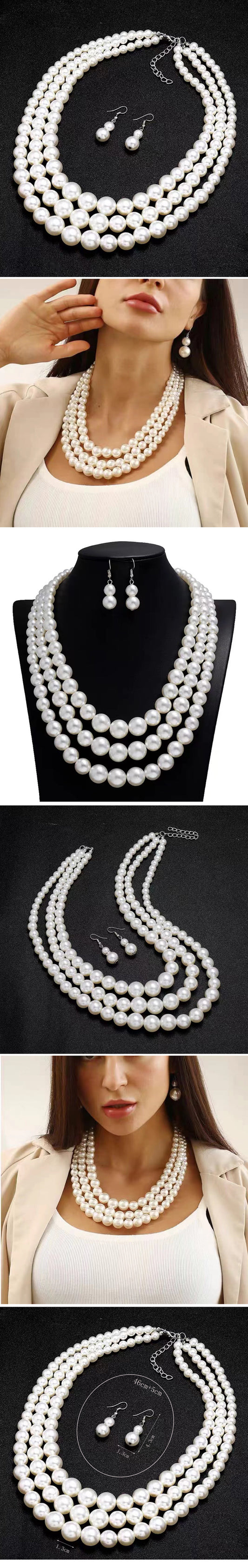 Elegant Solid Color Imitation Pearl Alloy Women's Earrings Necklace