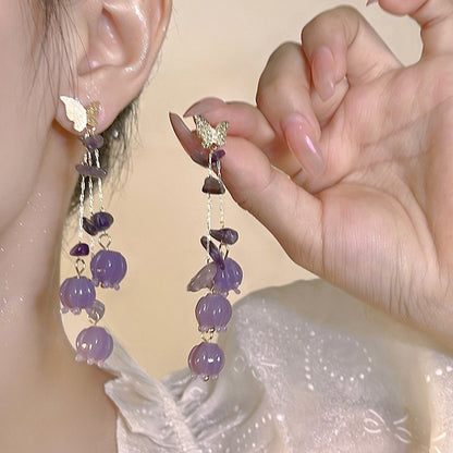 1 Pair Sweet Tassel Flower Butterfly Inlay Imitation Pearl Alloy Rhinestones Drop Earrings