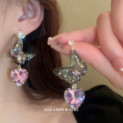 1 Pair Sweet Tassel Flower Butterfly Inlay Imitation Pearl Alloy Rhinestones Drop Earrings