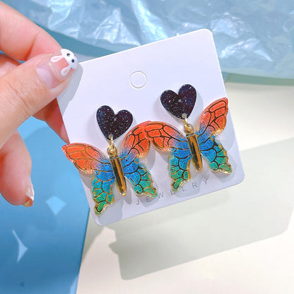 Sweet Heart Shape Butterfly Arylic Women's Drop Earrings