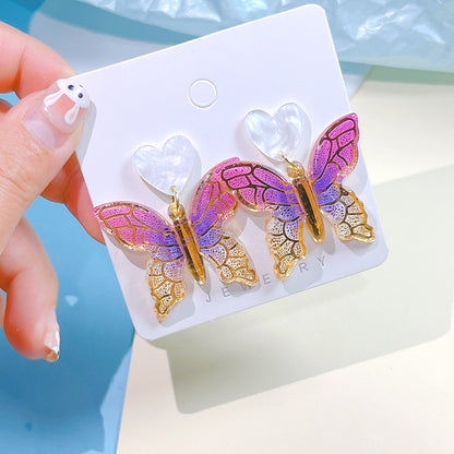 Sweet Heart Shape Butterfly Arylic Women's Drop Earrings