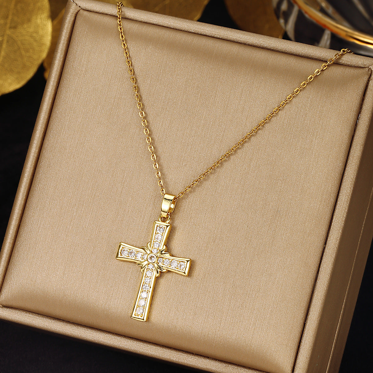 Ethnic Style Cross Stainless Steel Inlay Zircon Pendant Necklace