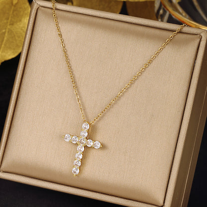 Ethnic Style Cross Stainless Steel Inlay Zircon Pendant Necklace