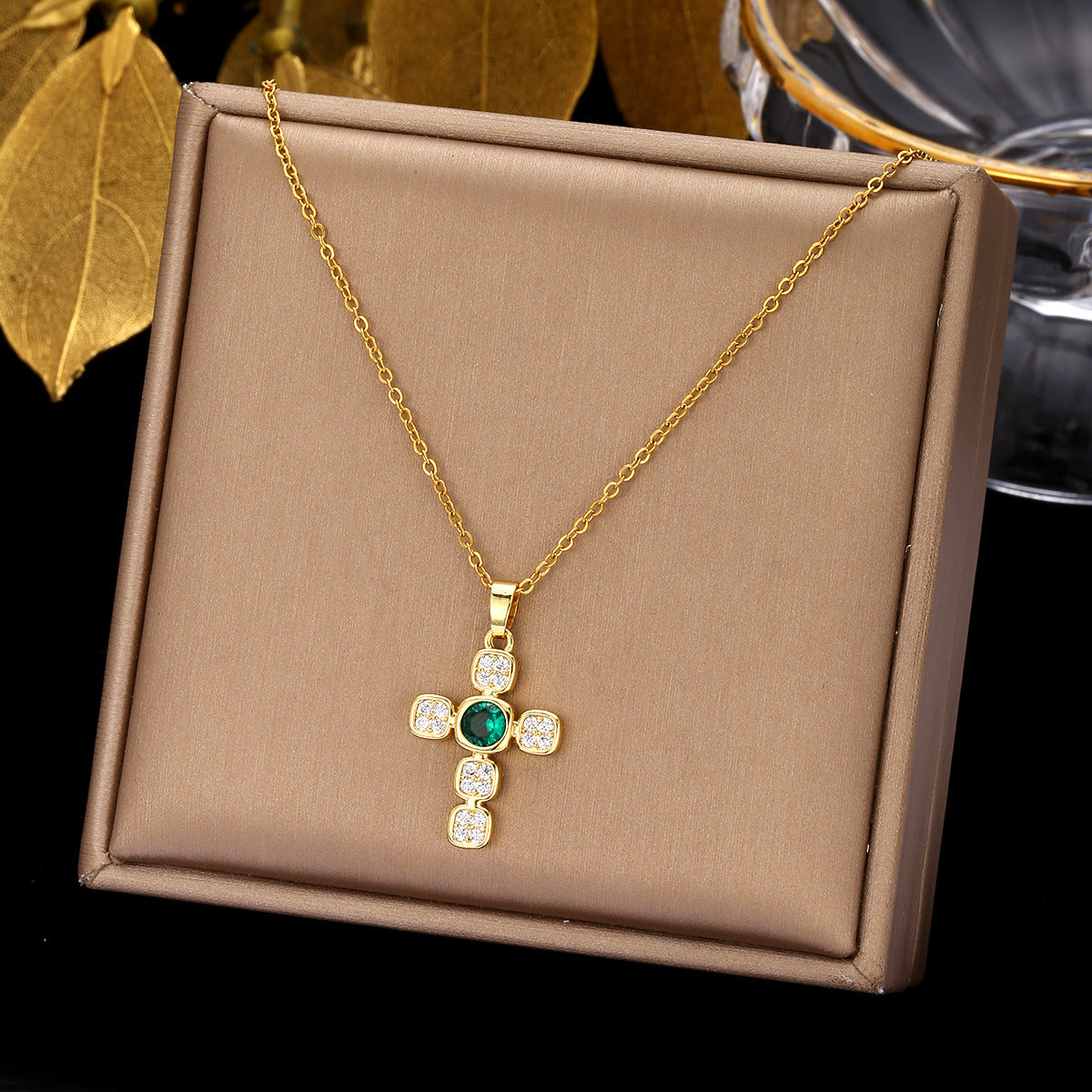 Ethnic Style Cross Stainless Steel Inlay Zircon Pendant Necklace