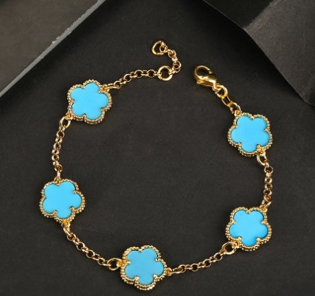 Modern Style Flower Copper Plating Inlay Natural Stone Bracelets