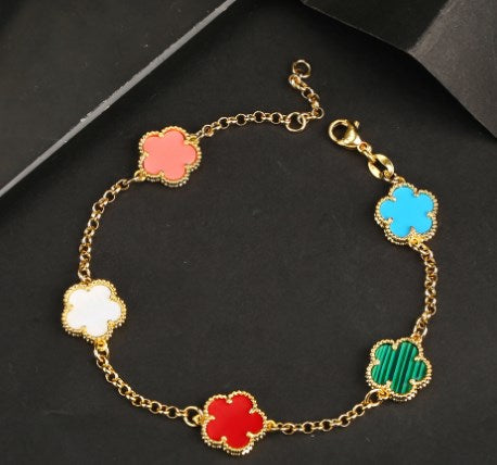 Modern Style Flower Copper Plating Inlay Natural Stone Bracelets