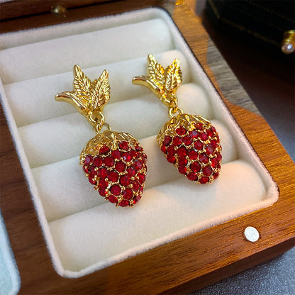 1 Pair Sweet Fruit Inlay Alloy Rhinestones Drop Earrings