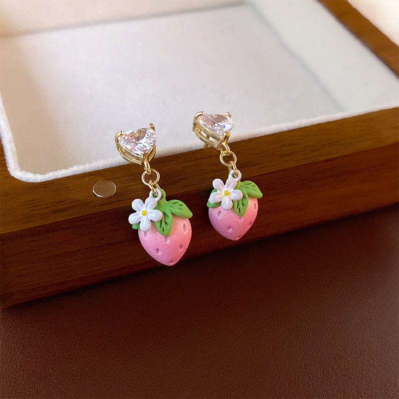 1 Pair Sweet Fruit Inlay Alloy Rhinestones Drop Earrings