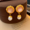 1 Pair Commute Heart Shape Inlay Copper Rhinestones Pearl Drop Earrings