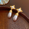 1 Pair Commute Heart Shape Inlay Copper Rhinestones Pearl Drop Earrings