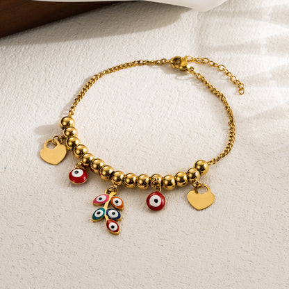 Casual Devil's Eye Moon Heart Shape Stainless Steel Imitation Pearl Layered Enamel Gold Plated Bracelets