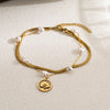 Casual Devil's Eye Moon Heart Shape Stainless Steel Imitation Pearl Layered Enamel Gold Plated Bracelets