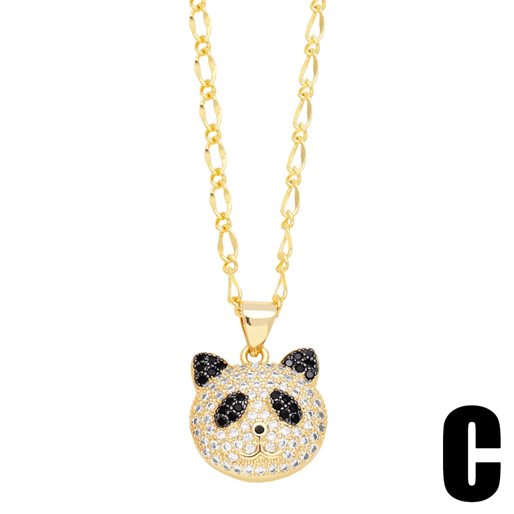 Cute Modern Style Little Bear Panda Stainless Steel Copper Plating Inlay Zircon 18k Gold Plated Pendant Necklace