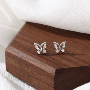 1 Pair Sweet Butterfly Inlay Sterling Silver Zircon Ear Studs