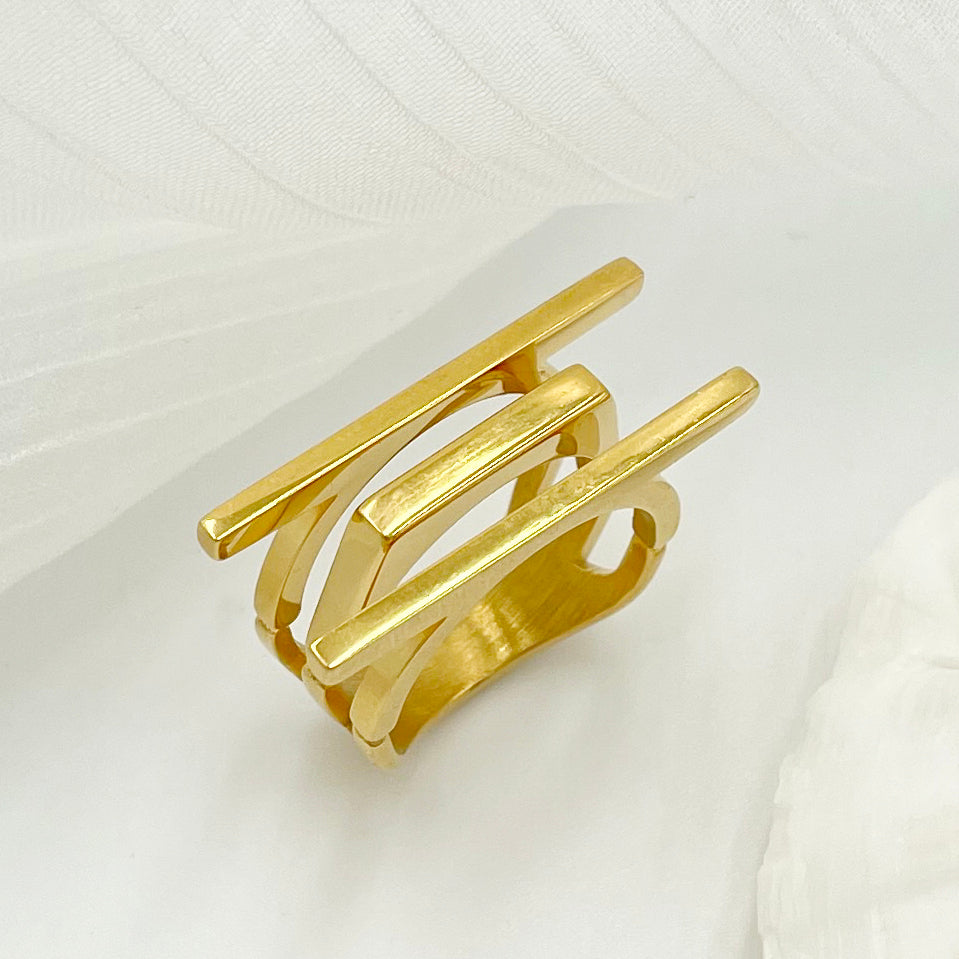 Artistic Solid Color Stainless Steel Gold Plated Rings In Bulk