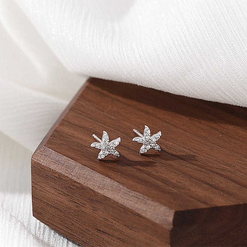 1 Pair Simple Style Starfish Inlay Sterling Silver Zircon Ear Studs