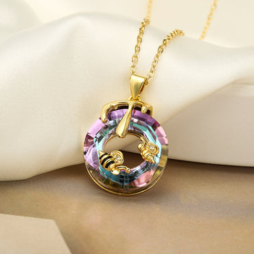 Modern Style Bee Copper Plating Inlay Zircon 18k Gold Plated Pendant Necklace