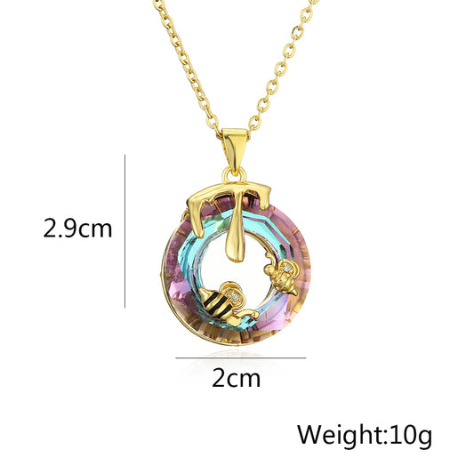Modern Style Bee Copper Plating Inlay Zircon 18k Gold Plated Pendant Necklace
