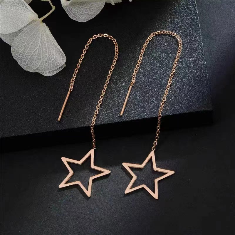 1 Pair Sweet Star Water Droplets Butterfly Inlay Titanium Steel Zircon Ear Line